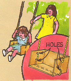 For a secure toddler swing that doesn't tip, thread the support rope through two holes in each side of a suitably sized box.